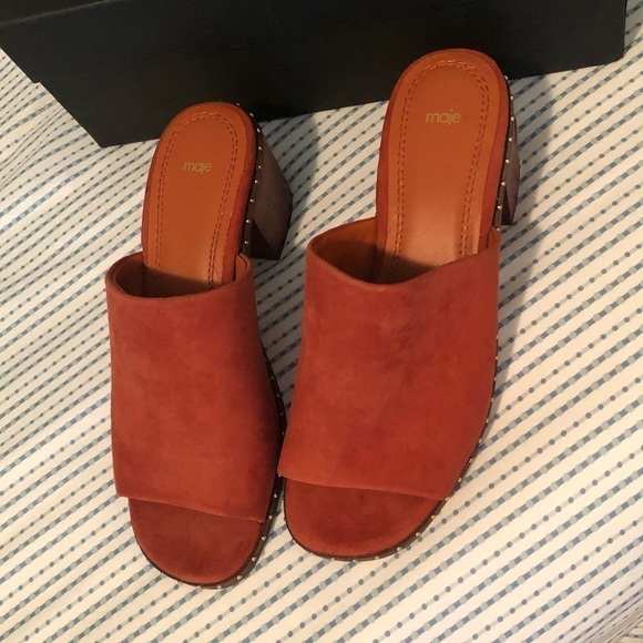 Maje Wave Terracota Suede Studded Mules Size 36 - Picture 1 of 14